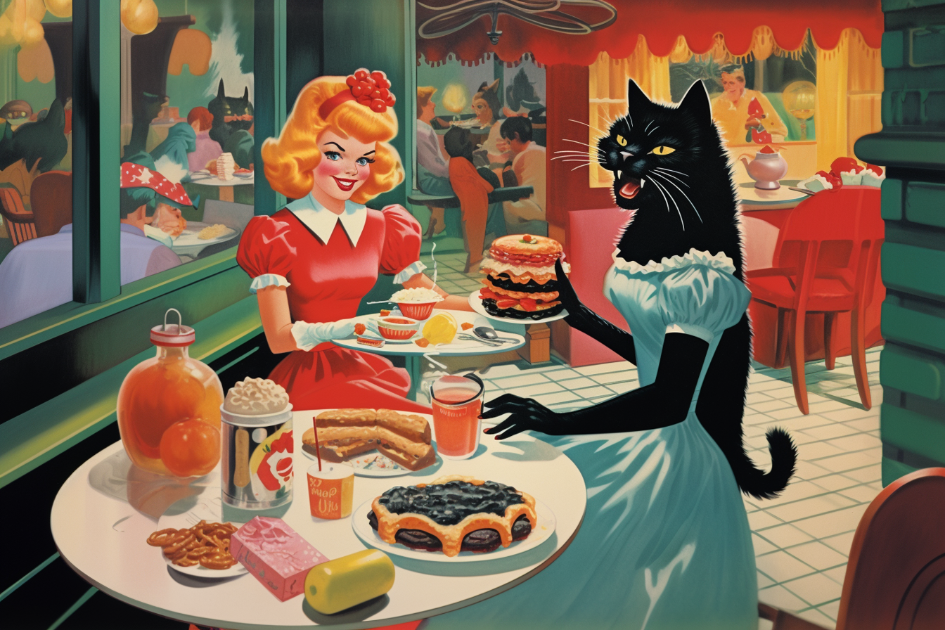 Dinner with Black Cat print