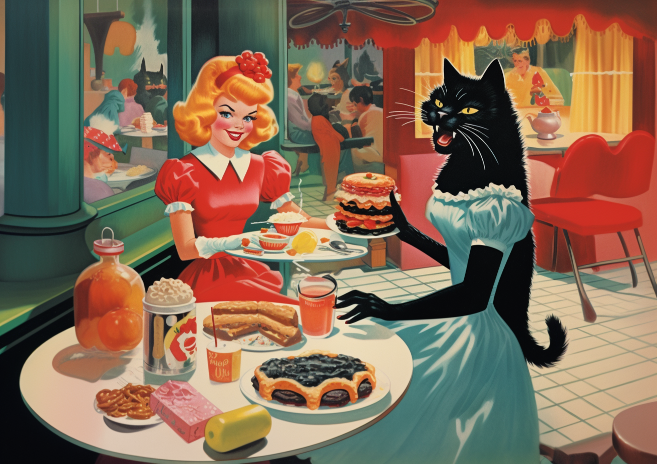 Dinner with Black Cat print