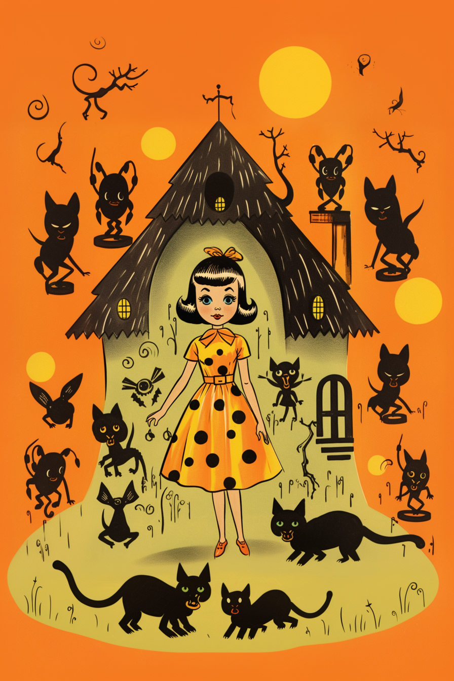Orange dress and black cats print