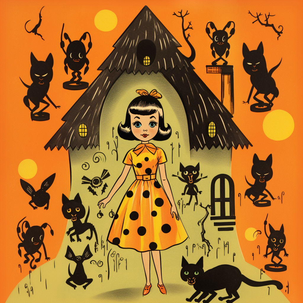 Orange dress and black cats print