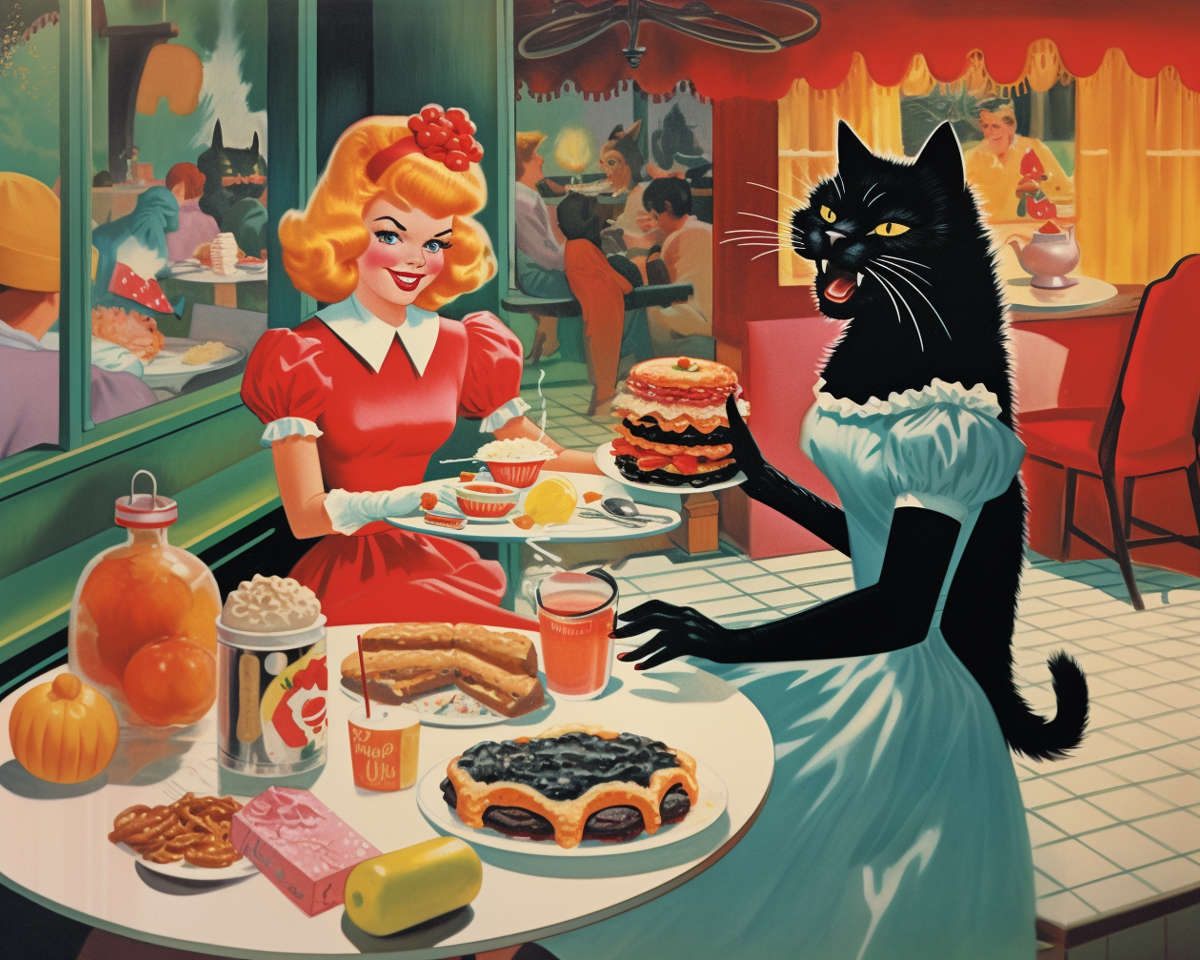 Dinner with Black Cat print