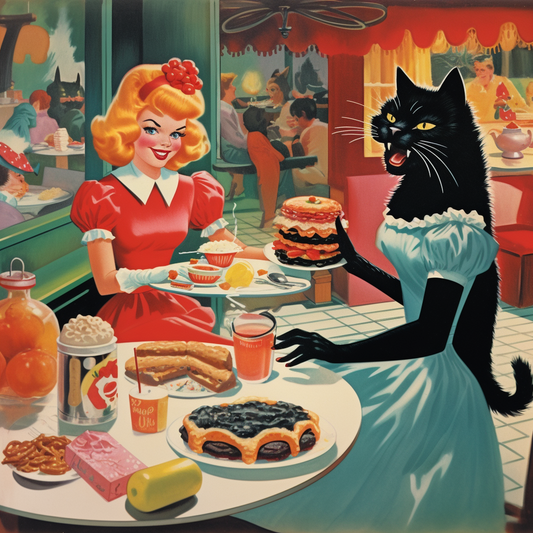 Dinner with Black Cat print