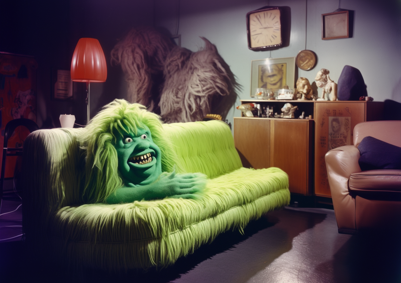 Green couch monster print