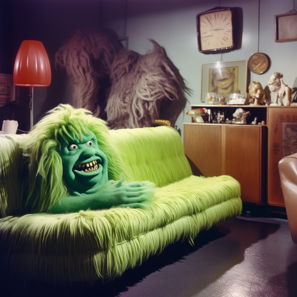 Green couch monster print