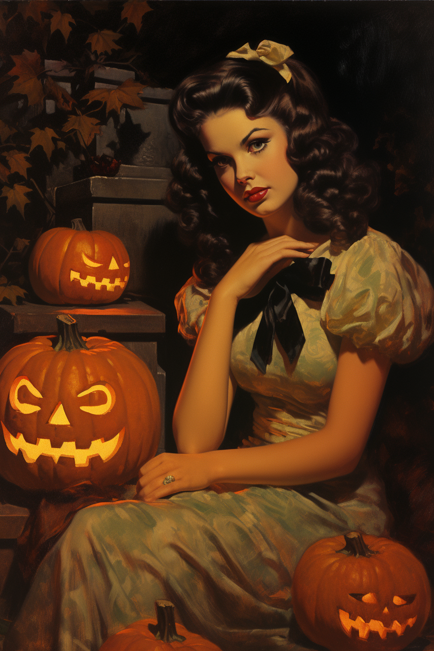 Outside with Jack-o-lanterns print