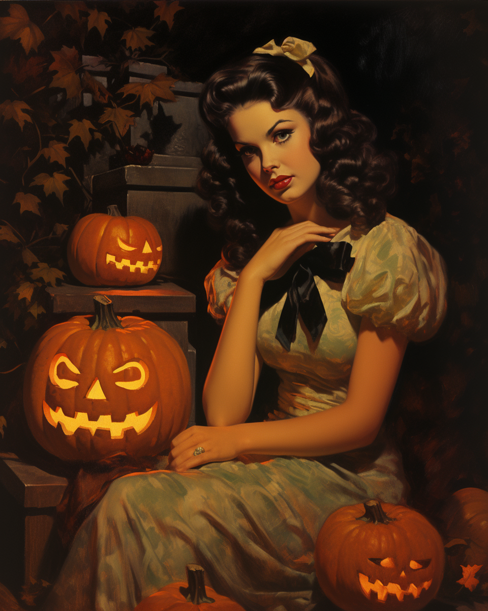 Outside with Jack-o-lanterns print