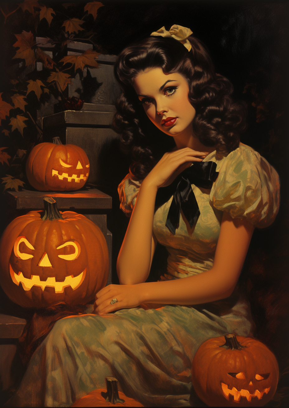 Outside with Jack-o-lanterns print