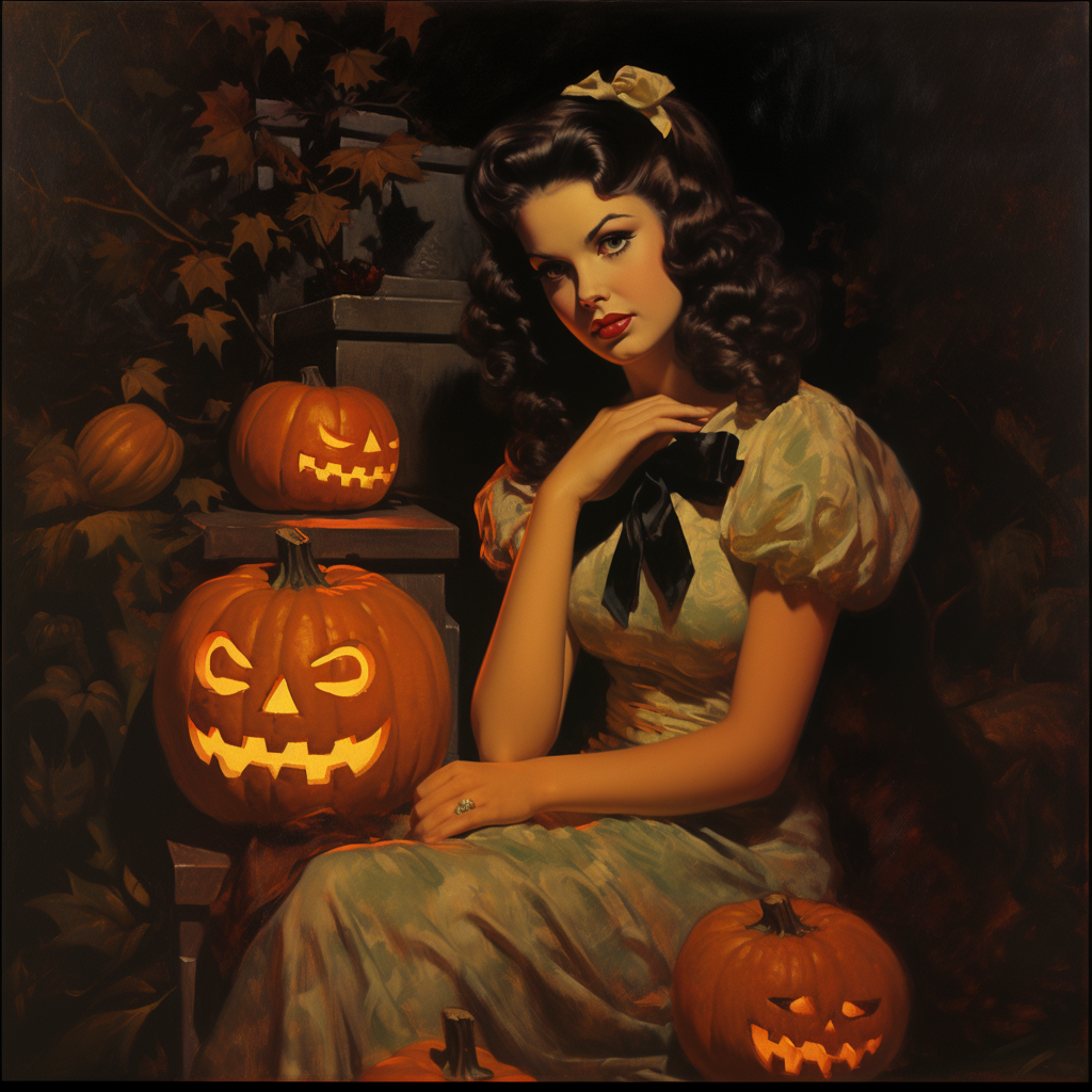 Outside with Jack-o-lanterns print