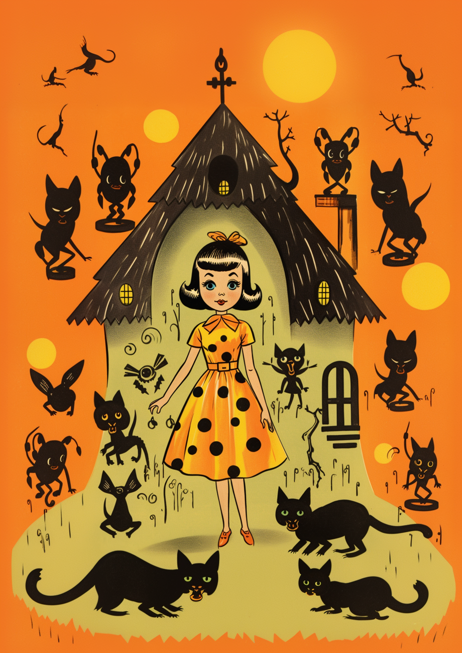 Orange dress and black cats print
